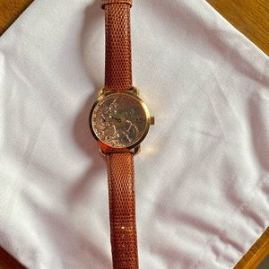 Akribos XXIV AK406RG Dark Gold Mechanical Skeleton Watch Brown Leather Unisex